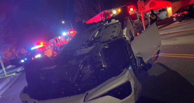 Car rolled onto its roof in Monday crash