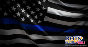Thin Blue Line Wavy American Flag in Support of Police and Law Enforcement