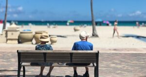 elderly couple at beach