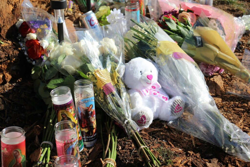 Memorial for Matthew Topete by the crash site on Valencia Boulevard. Jade Aubuchon/KHTS News