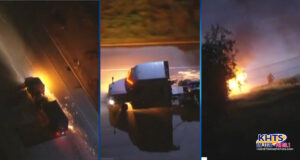 Big Rig catches fire during a pursuit
