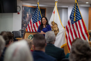 Senator Suzette Valladares addresses the community