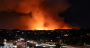 Strike teams assiting LA County Fire with Palisades Fire extinguish fire in Palisades on January 10, 2025. (Mayra Beltran / Los Angeles County)