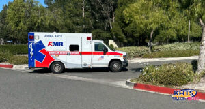 An ambulance pulling into Bridgeport Elementary