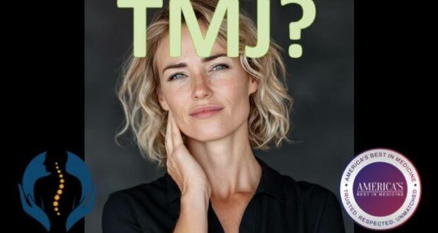 Woman gently pressing her jaw pain while practicing a neck-jaw tension reset at Dr. Polucki’s Santa Clarita Chiropractor office.